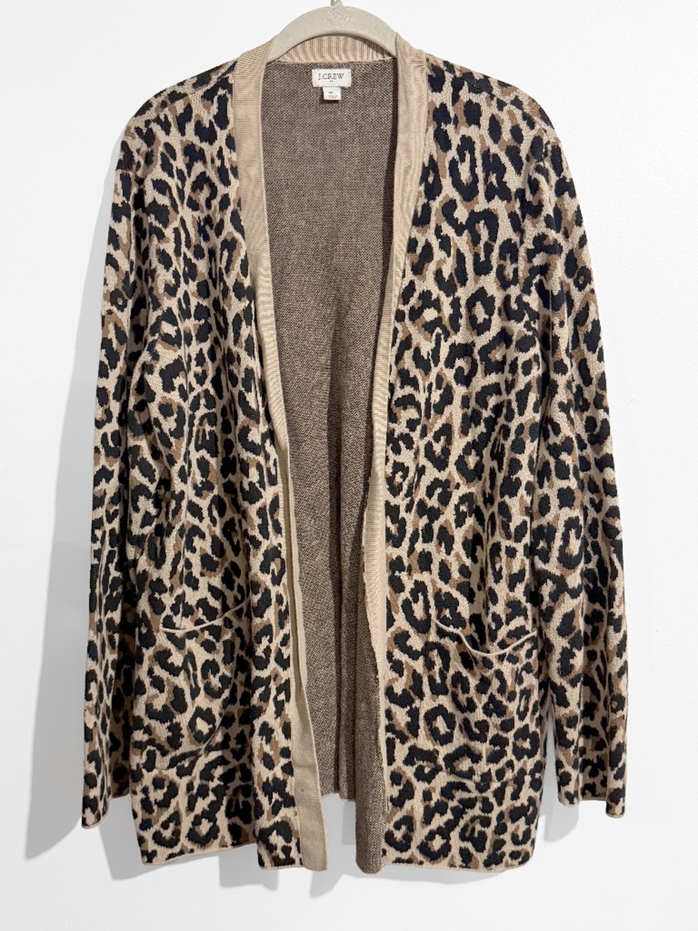 J. Crew Factory Open Front Tan Leopard Print Cotton Cardigan Size Extra Large